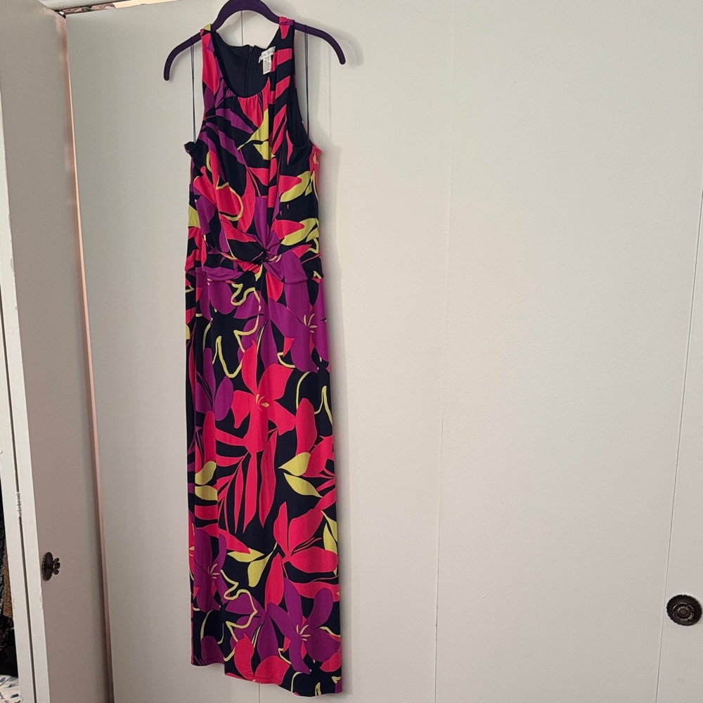 London Times Pink and Green Floral Maxi Dress